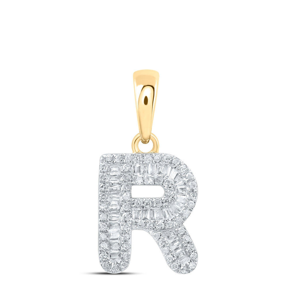 10K Yellow Or White Gold Womens Baguette Diamond Initial Letter Pendant, Length: 0.83 In, Width: 0.47 In