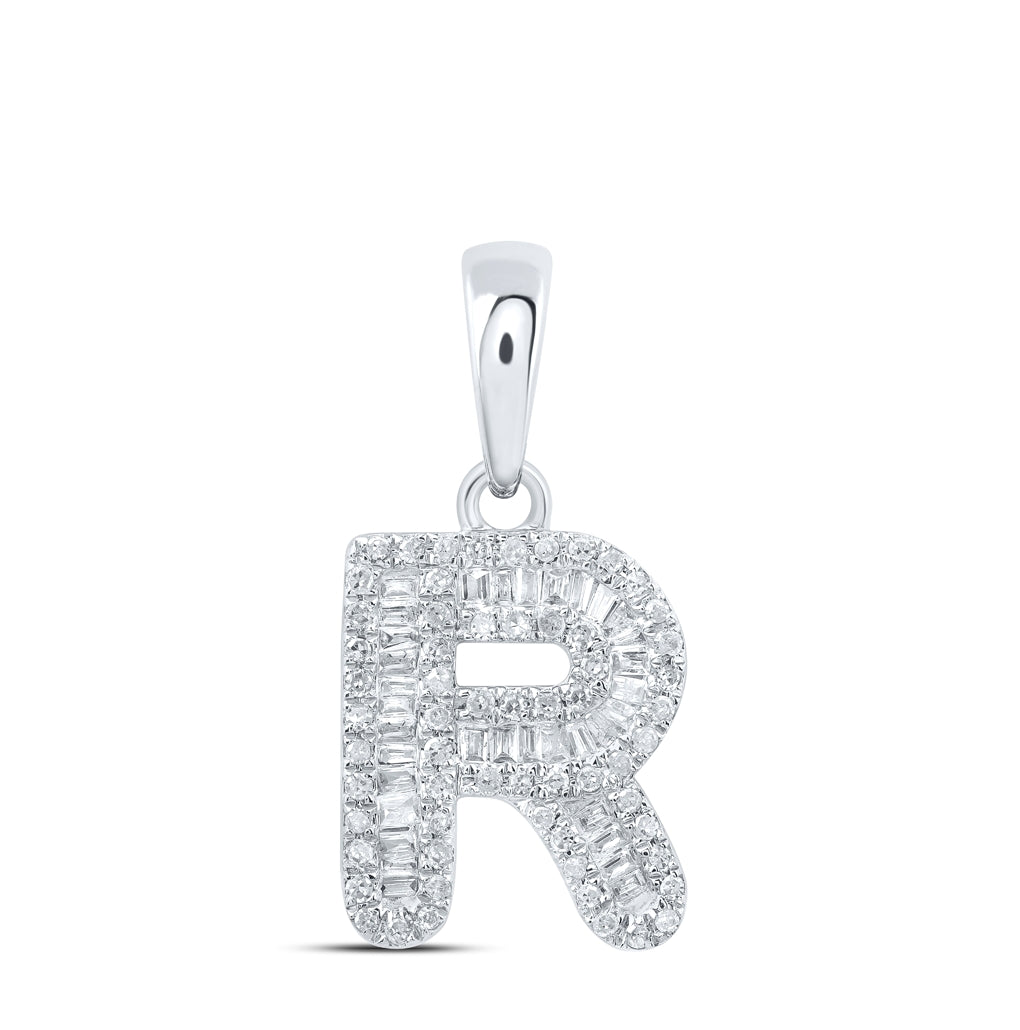 10K Yellow Or White Gold Womens Baguette Diamond Initial Letter Pendant, Length: 0.83 In, Width: 0.47 In