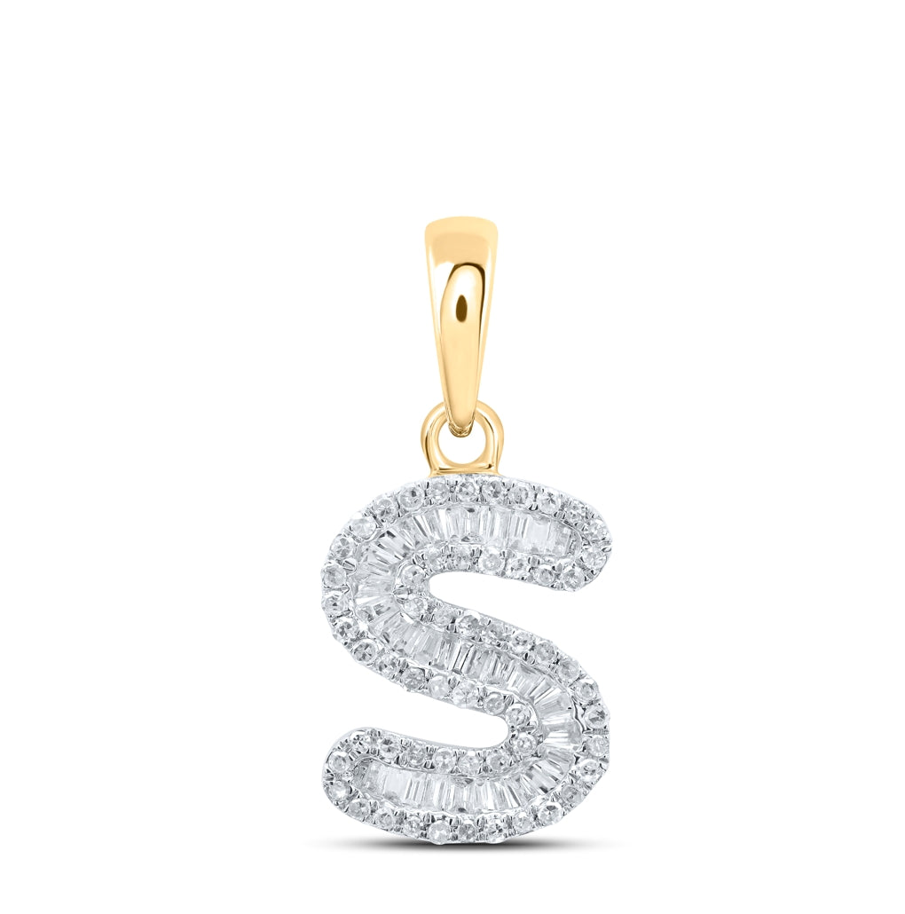 10K Yellow Or White Gold Womens Baguette Diamond Initial Letter Pendant, Length: 0.83 In, Width: 0.47 In