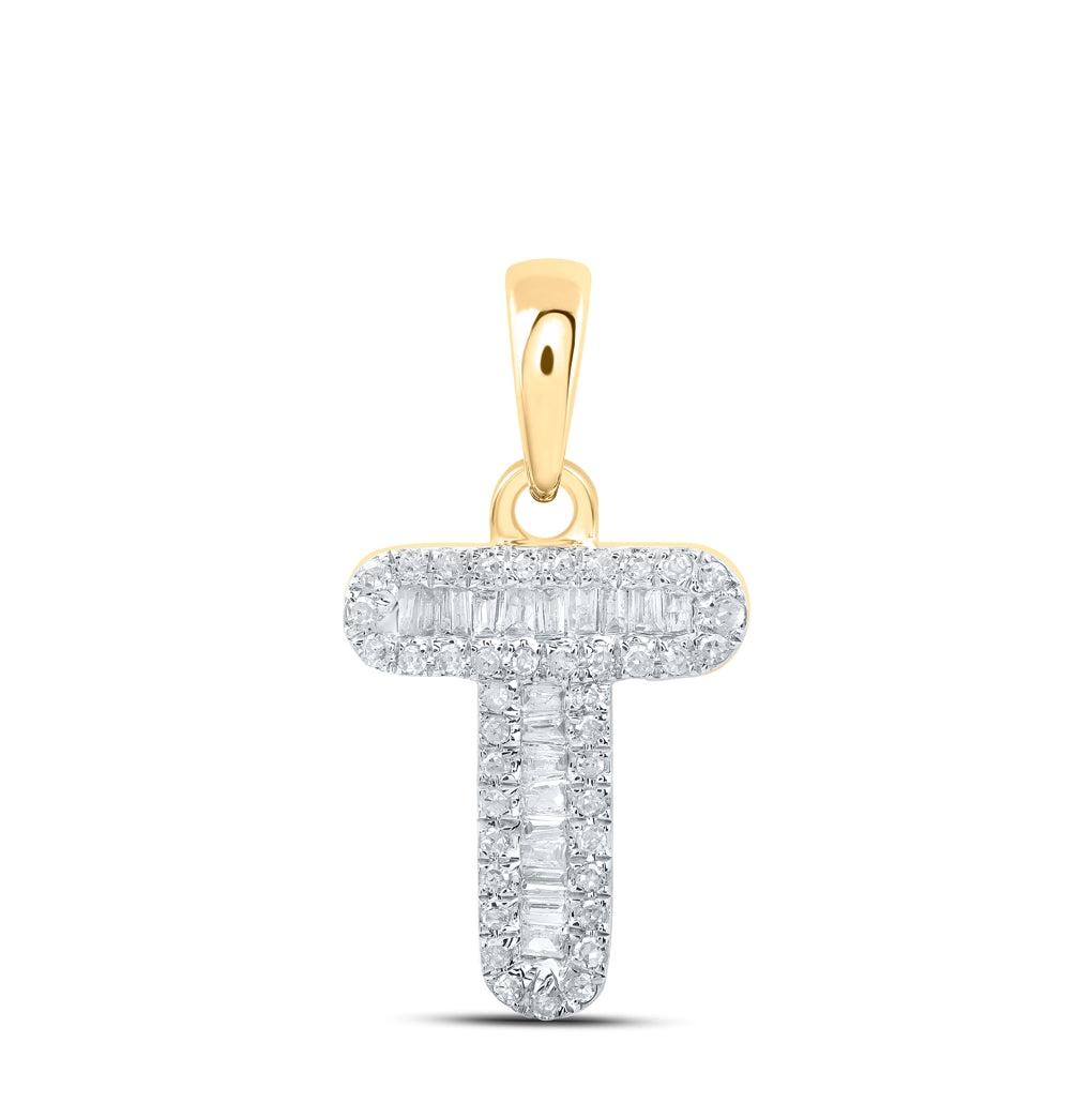 10K Yellow Or White Gold Womens Baguette Diamond Initial Letter Pendant, Length: 0.83 In, Width: 0.47 In
