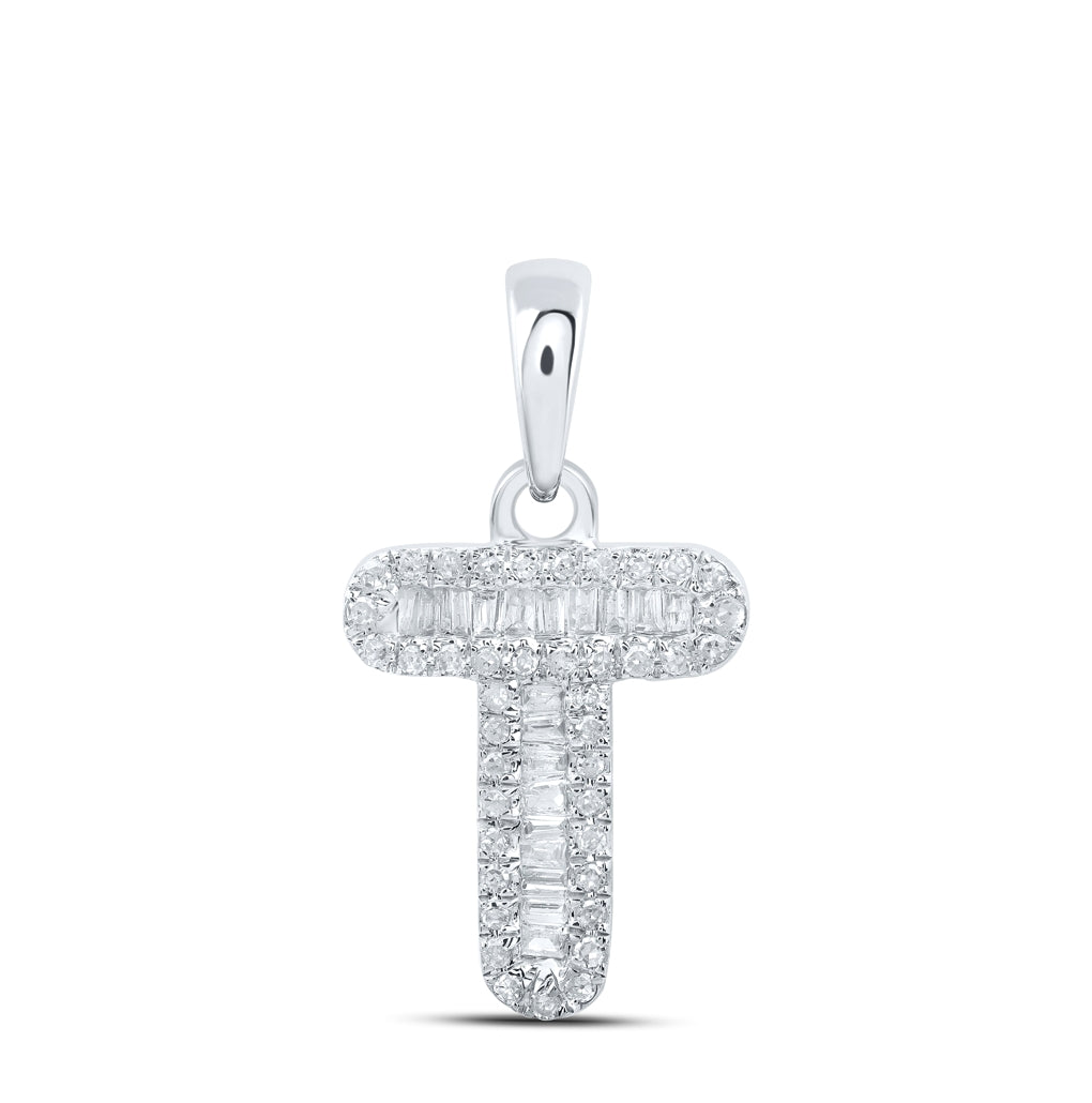 10K Yellow Or White Gold Womens Baguette Diamond Initial Letter Pendant, Length: 0.83 In, Width: 0.47 In