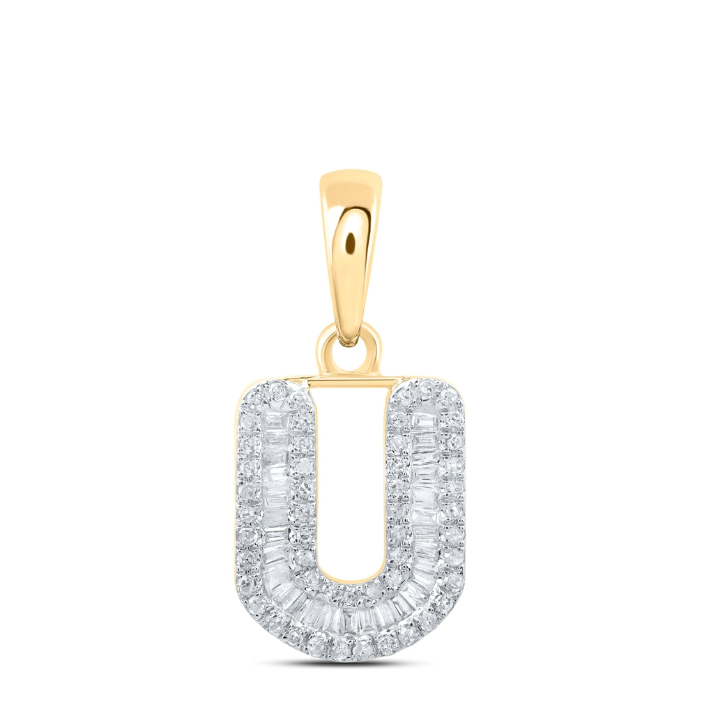 10K Yellow Or White Gold Womens Baguette Diamond Initial Letter Pendant, Length: 0.83 In, Width: 0.47 In