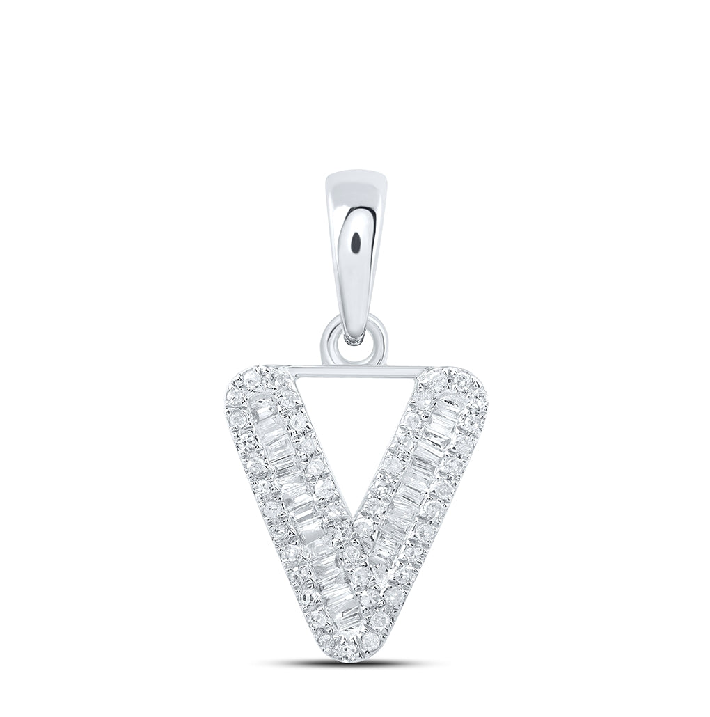 10K Yellow Or White Gold Womens Baguette Diamond Initial Letter Pendant, Length: 0.83 In, Width: 0.47 In