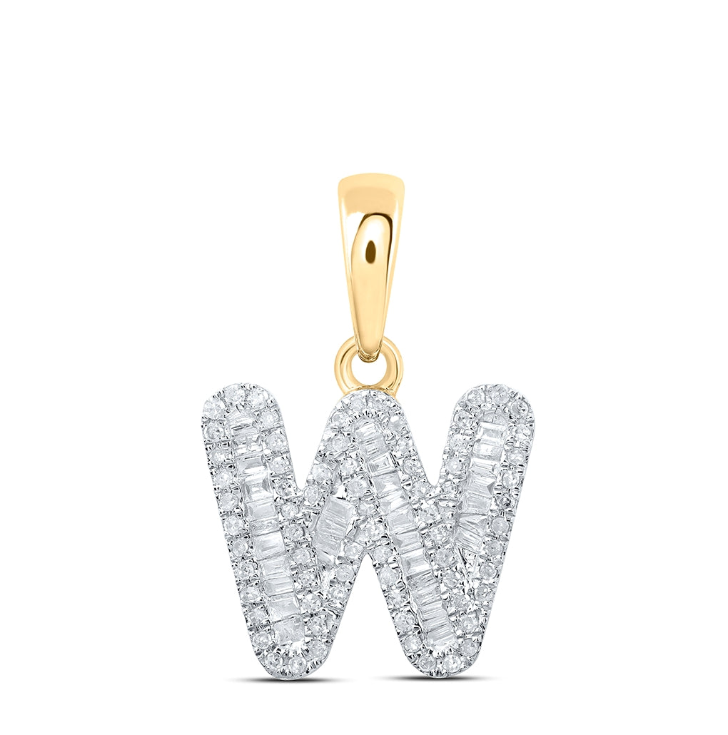 10K Yellow Or White Gold Womens Baguette Diamond Initial Letter Pendant, Length: 0.83 In, Width: 0.47 In
