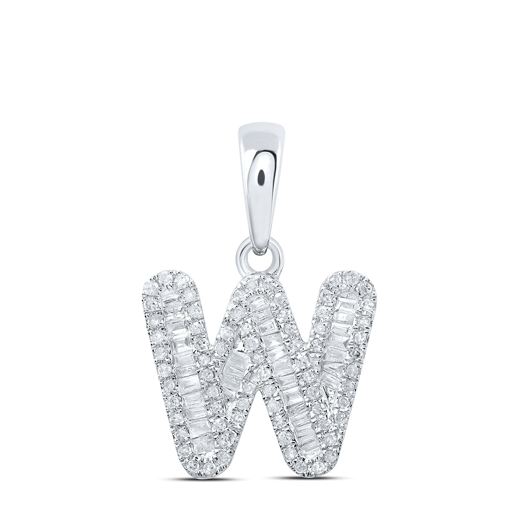 10K Yellow Or White Gold Womens Baguette Diamond Initial Letter Pendant, Length: 0.83 In, Width: 0.47 In