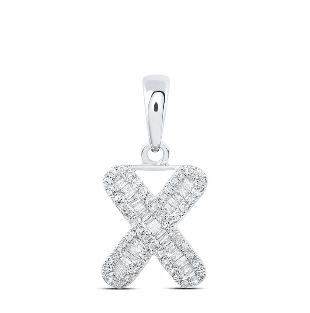 10K Yellow Or White Gold Womens Baguette Diamond Initial Letter Pendant, Length: 0.83 In, Width: 0.47 In
