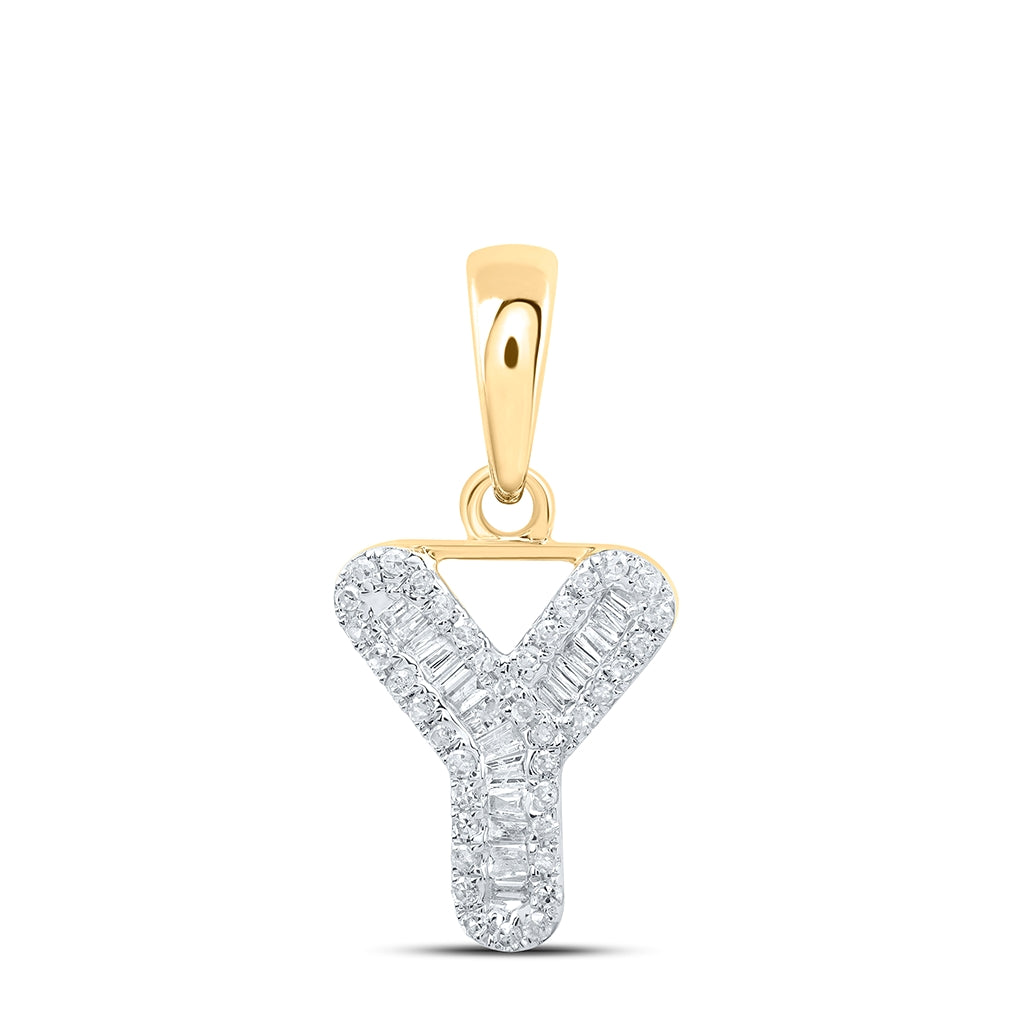 10K Yellow Or White Gold Womens Baguette Diamond Initial Letter Pendant, Length: 0.83 In, Width: 0.47 In