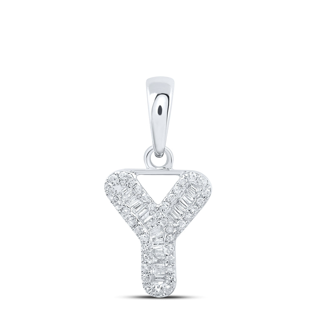 10K Yellow Or White Gold Womens Baguette Diamond Initial Letter Pendant, Length: 0.83 In, Width: 0.47 In