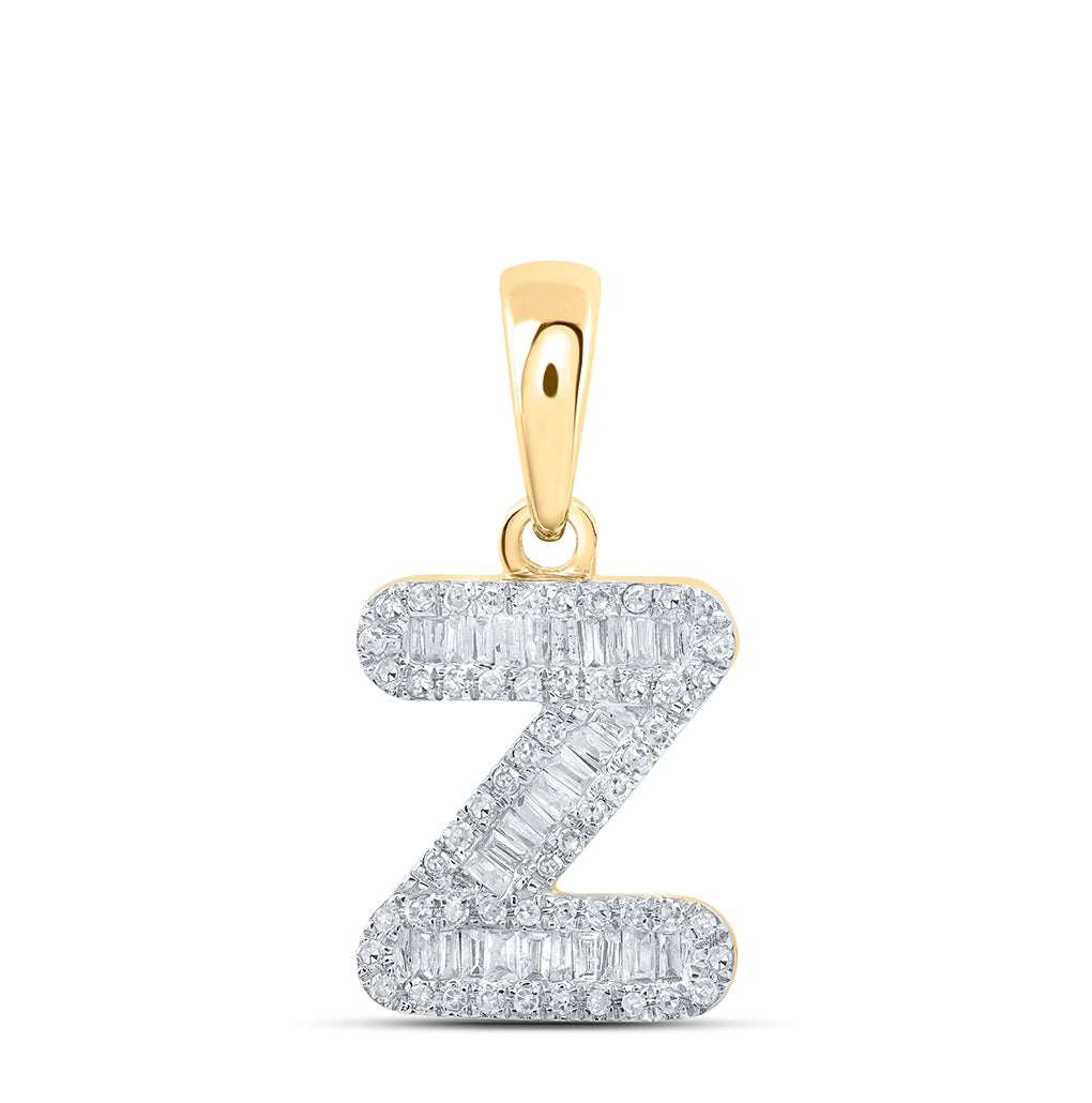 10K Yellow Or White Gold Womens Baguette Diamond Initial Letter Pendant, Length: 0.83 In, Width: 0.47 In