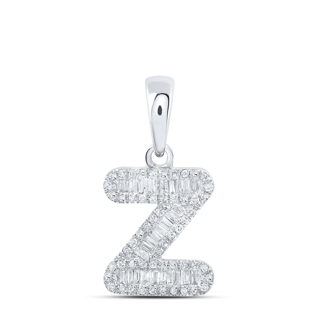 10K Yellow Or White Gold Womens Baguette Diamond Initial Letter Pendant, Length: 0.83 In, Width: 0.47 In