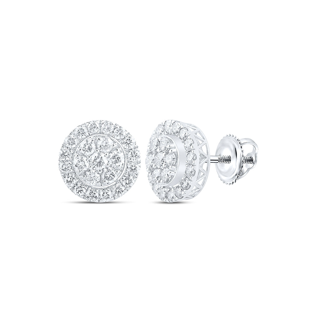 14K White Or Yellow Gold Round Diamond Cluster Earrings