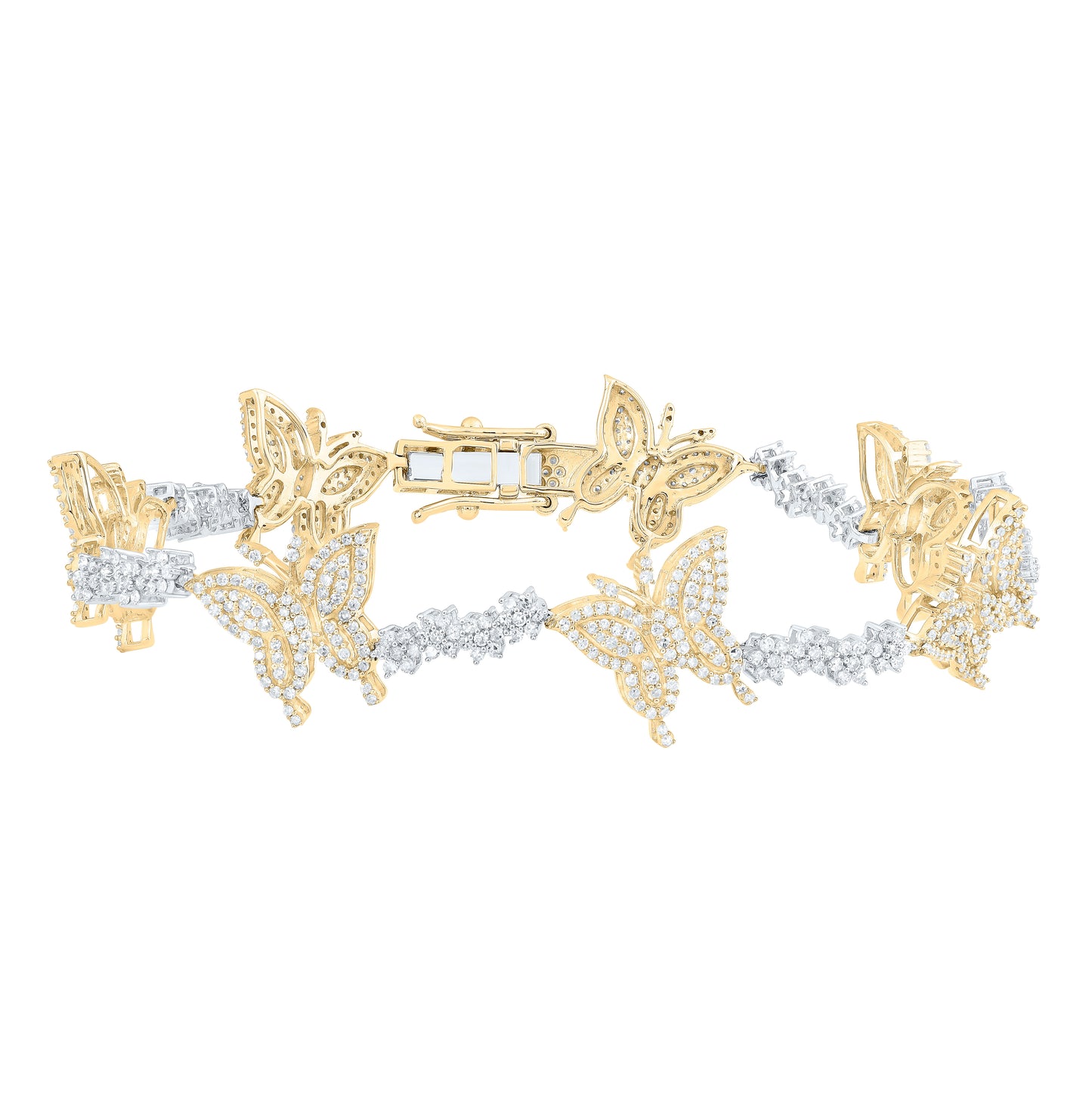10K Yellow Gold Womens Round Diamond Butterfly Bracelet 2-5/8 Cttw