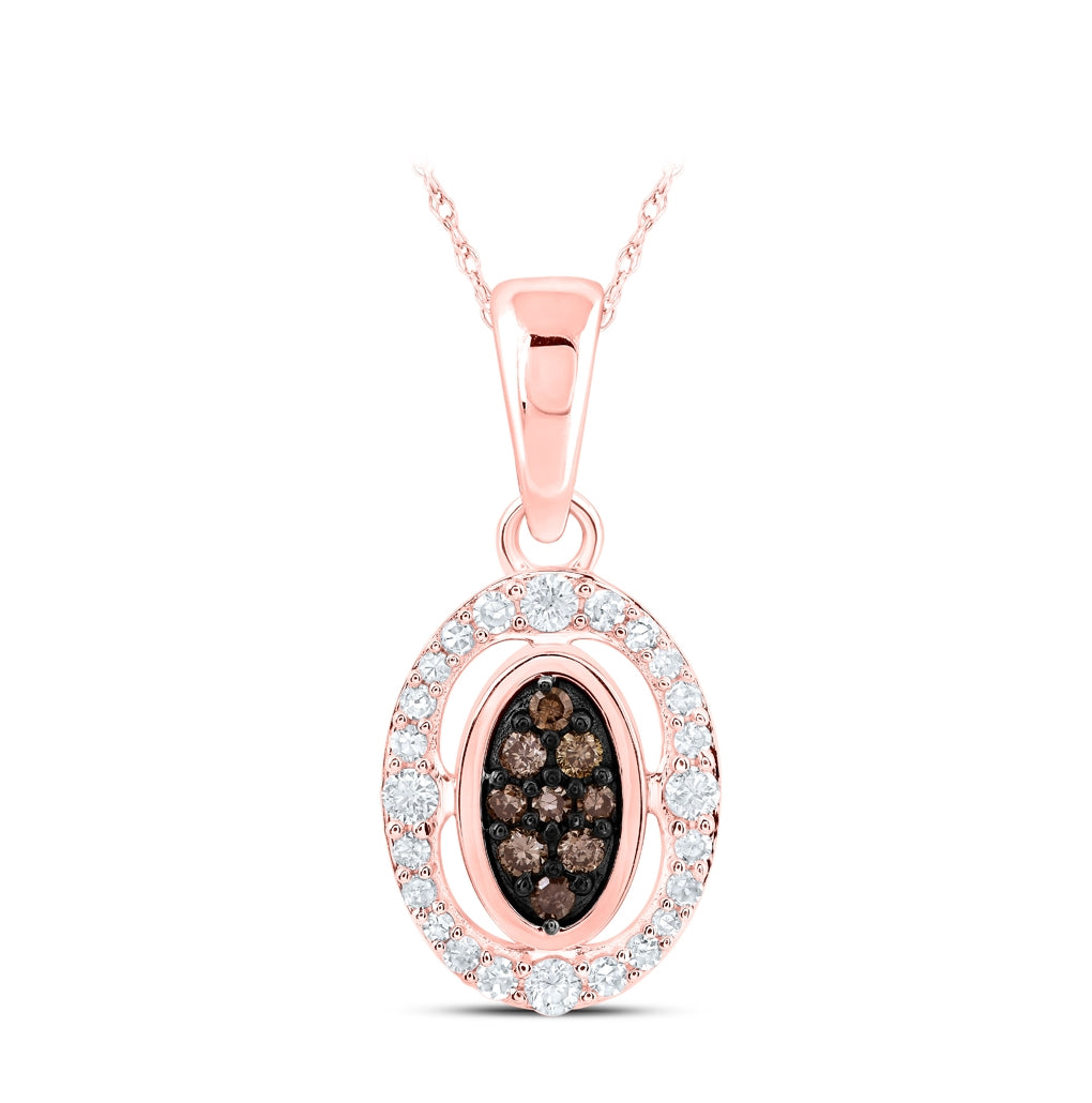 10K Rose Gold Womens Round Brown Diamond Oval Pendant 1/5 Cttw