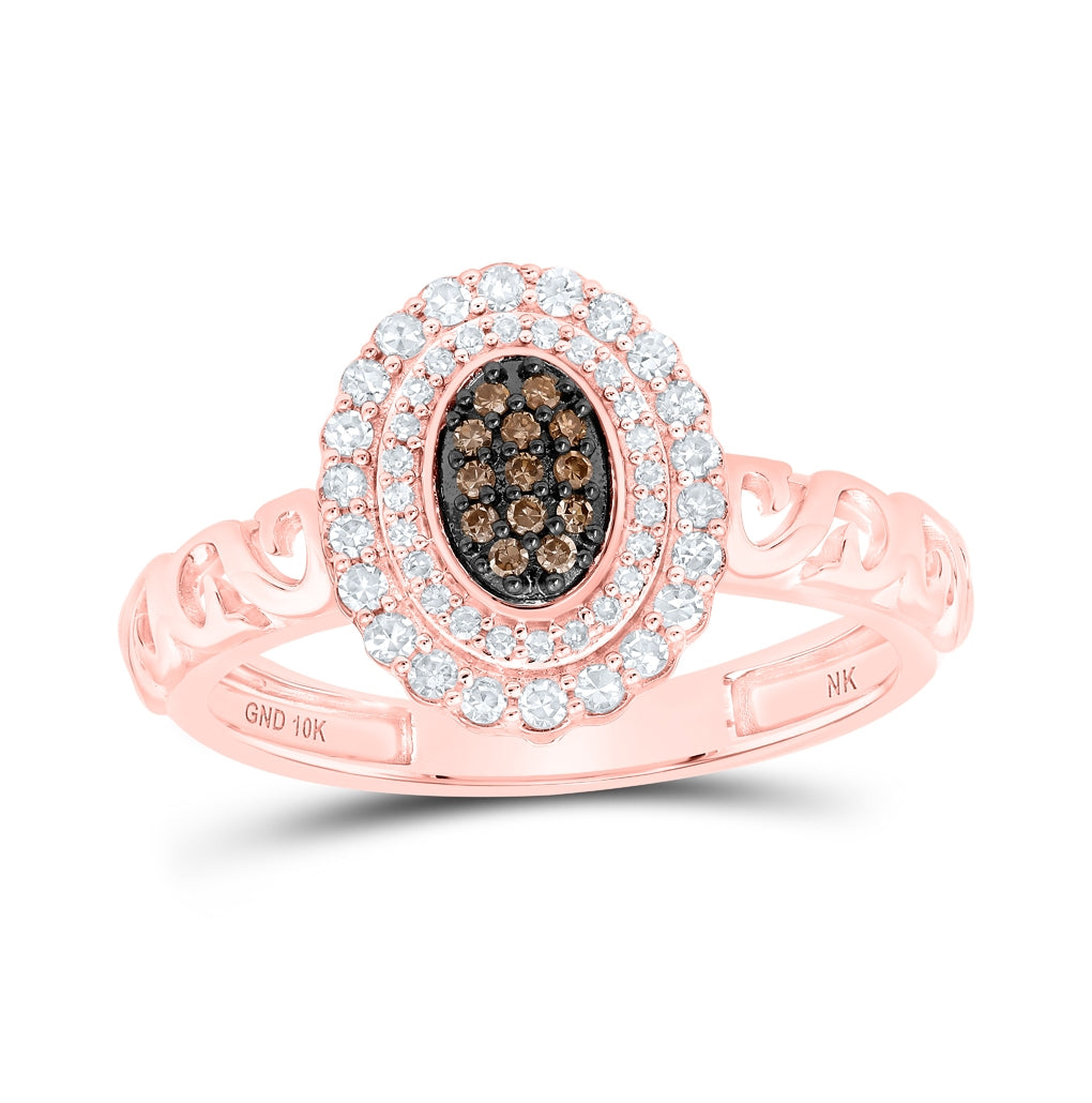 10K Rose Gold Womens Round Brown Diamond Oval Ring 1/4 Cttw, Womens Size: 5-10