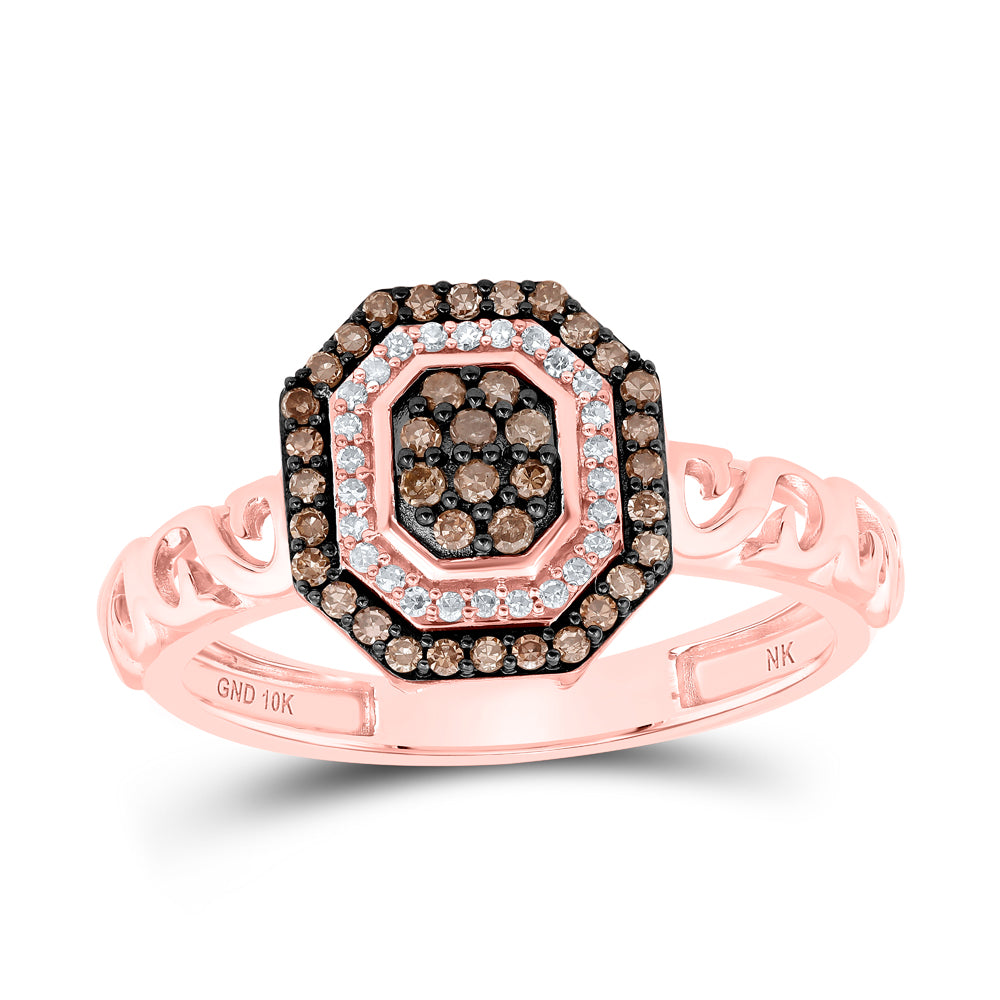 10K Rose Gold Womens Round Brown Diamond Fashion Ring 1/4 Cttw, Womens Size: 5-10