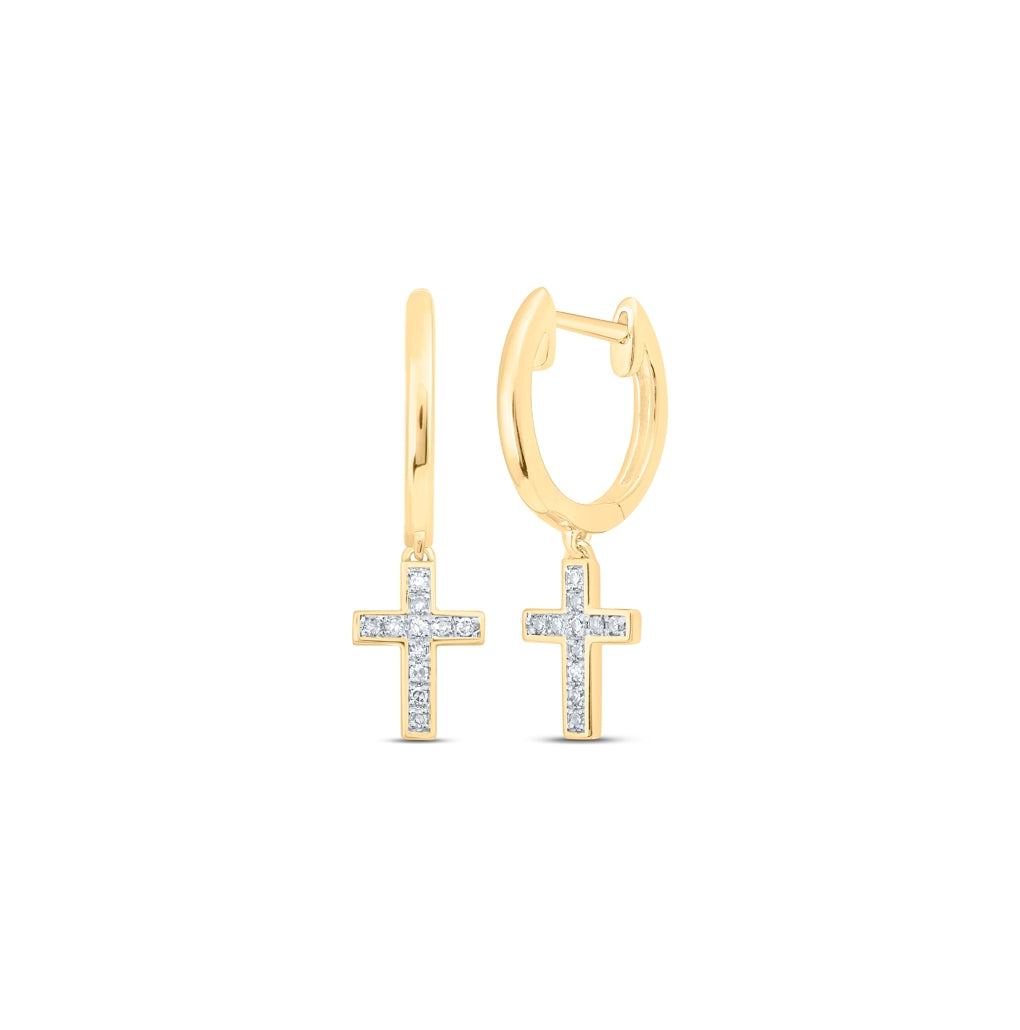 10K White Or Yellow Gold Womens Round Diamond Cross Dangle Earrings