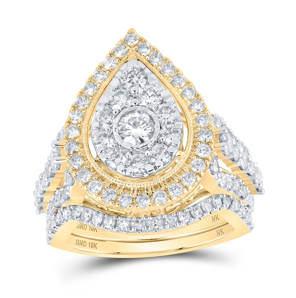 10K White Or Yellow Or Rose Gold Round Diamond Teardrop Bridal Wedding Ring Band Set , Womens Size: 5-10