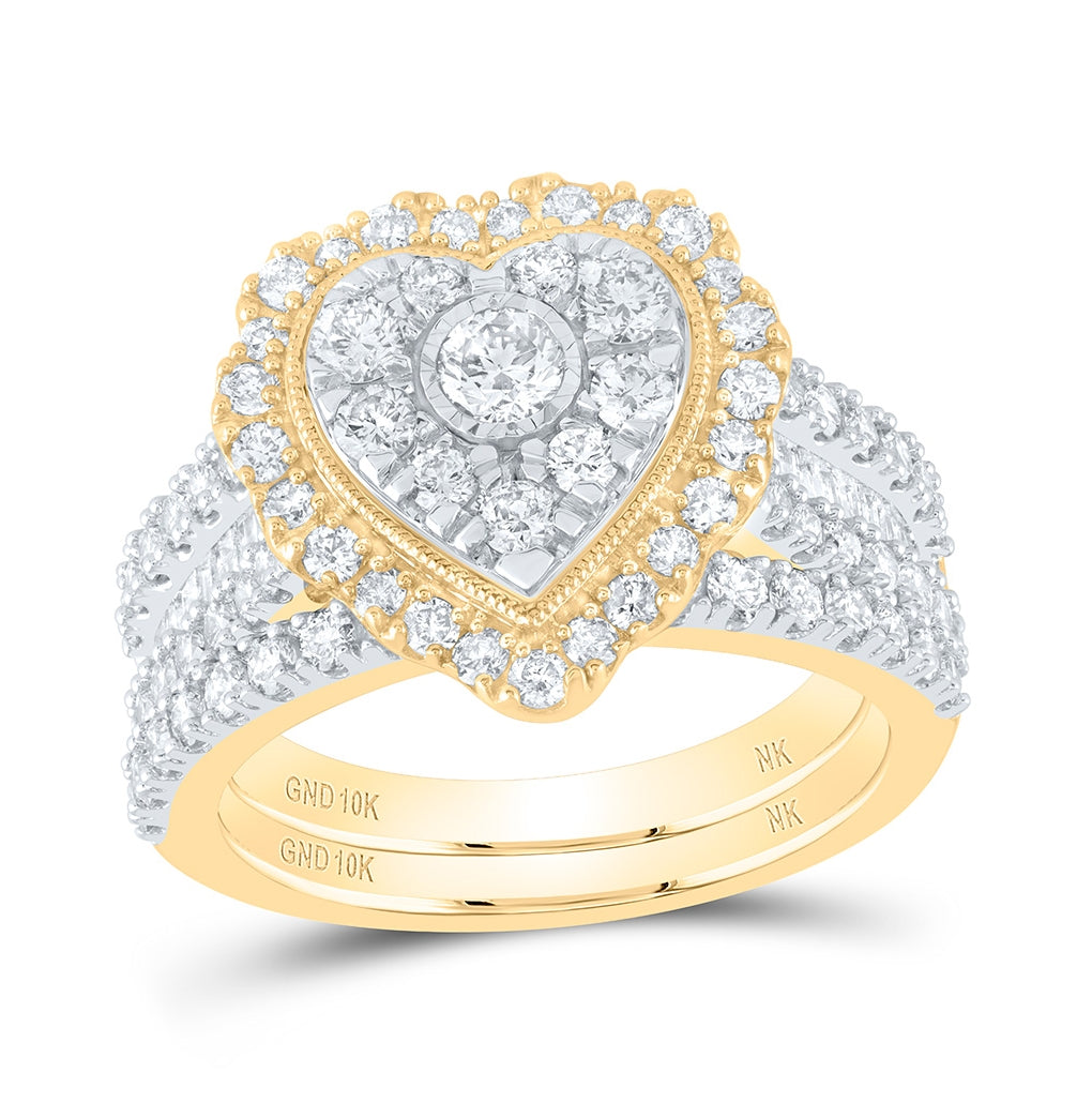 10K Yellow Or White Or Rose Gold Round Diamond Heart Bridal Wedding Ring Band Set , Womens Size: 5-10
