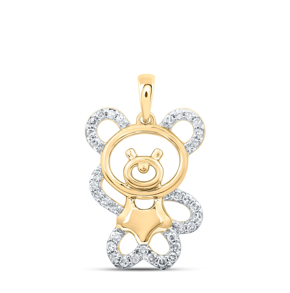 10K Yellow Or White Or Rose Gold Womens Round Diamond Teddy Bear Animal Pendant