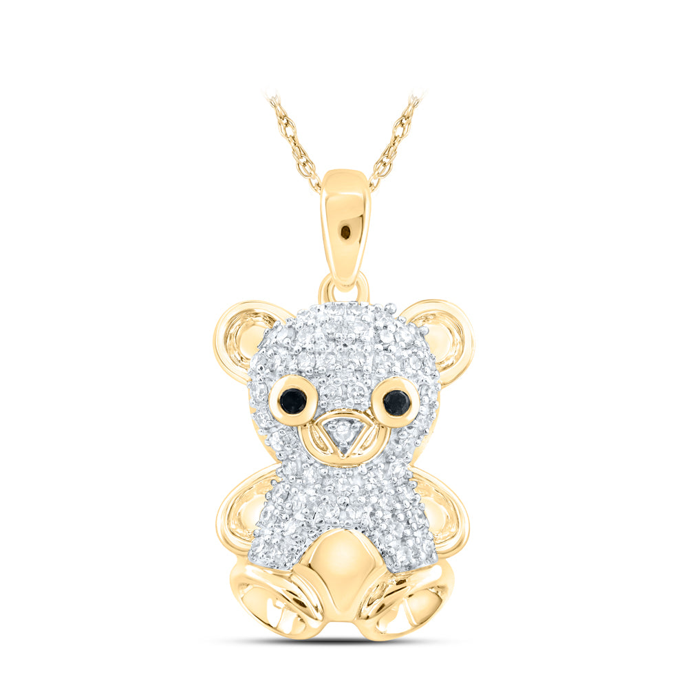 10K Yellow Or White Or Rose Gold Womens Round Diamond Teddy Bear Animal Pendant