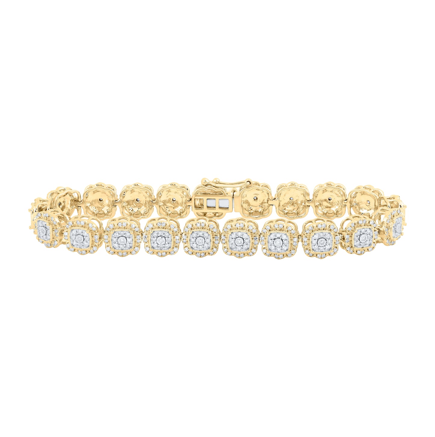 10K Yellow Or White Or Rose Gold Womens Round Diamond Square Link Fashion Bracelet 2-3/8 Cttw