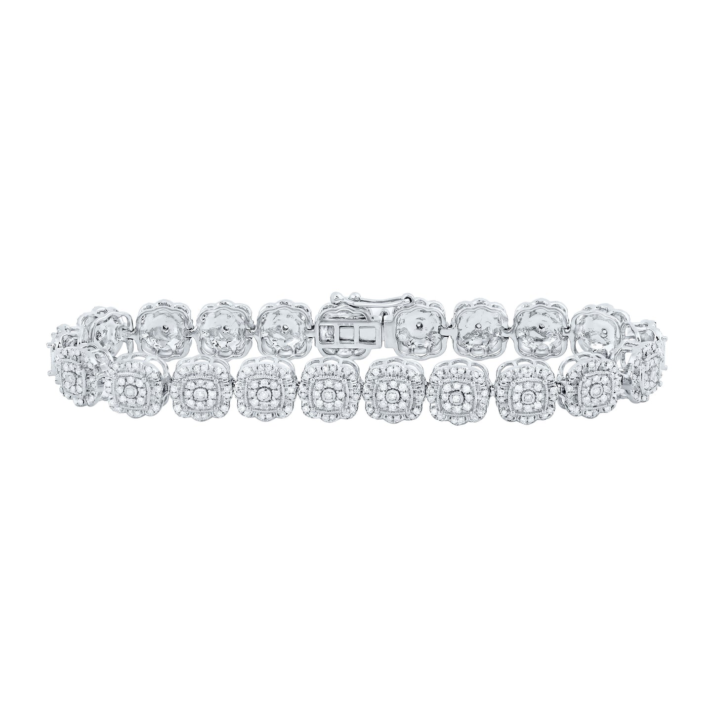 10K Yellow Or White Or Rose Gold Womens Round Diamond Square Link Fashion Bracelet 2-3/8 Cttw