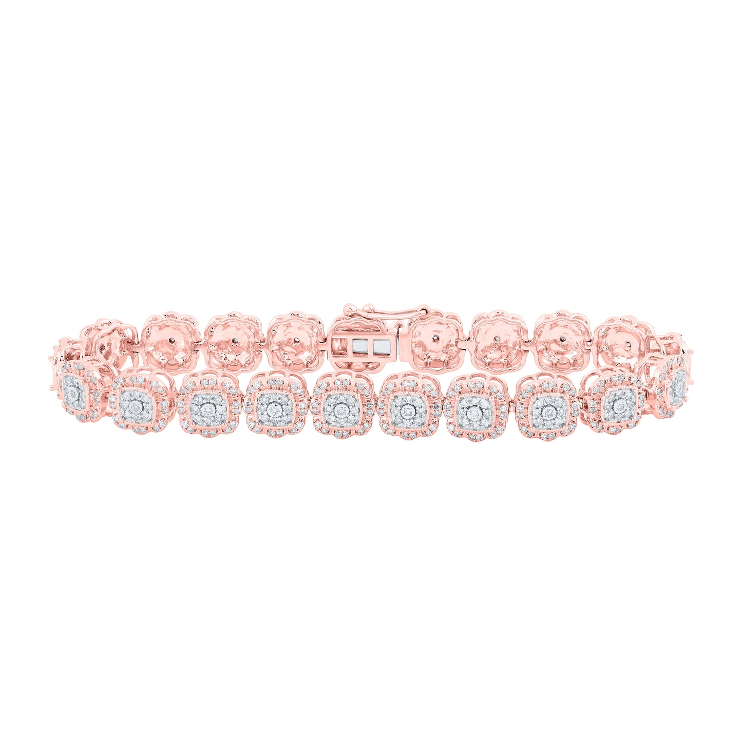 10K Yellow Or White Or Rose Gold Womens Round Diamond Square Link Fashion Bracelet 2-3/8 Cttw