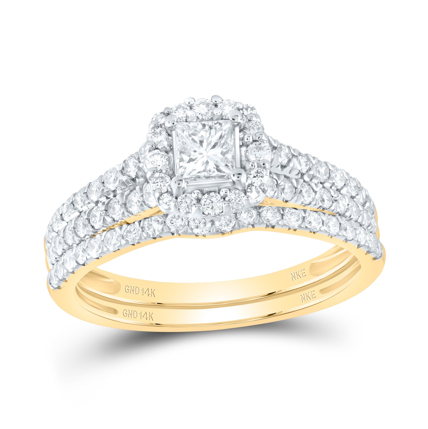 14K Yellow Or White Gold Princess Diamond Halo Bridal Wedding Ring Band Set 1 Cttw, Womens Size: 5-10