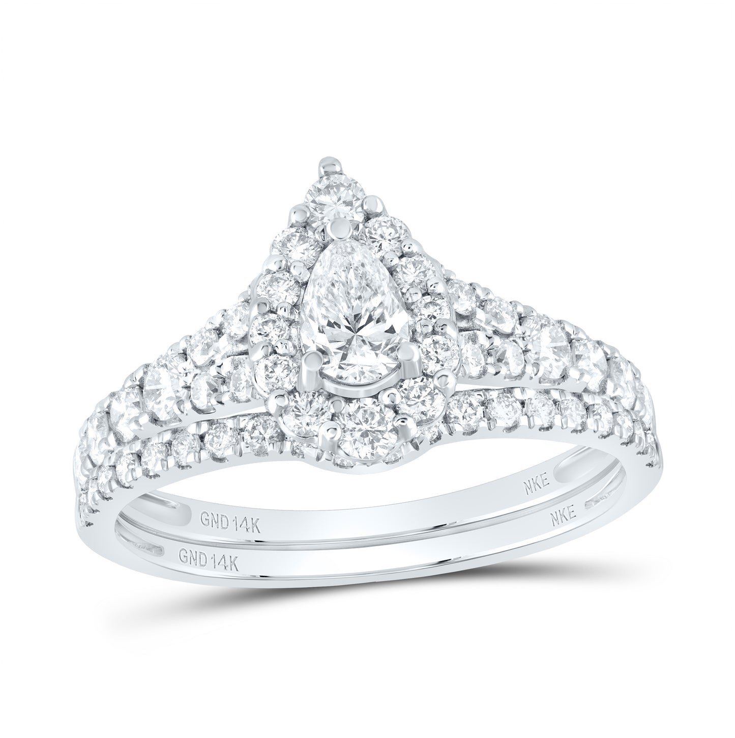 14K Yellow Or White Gold Pear Diamond Halo Bridal Wedding Ring Band Set 1-1/2 Cttw, Womens Size: 5-10