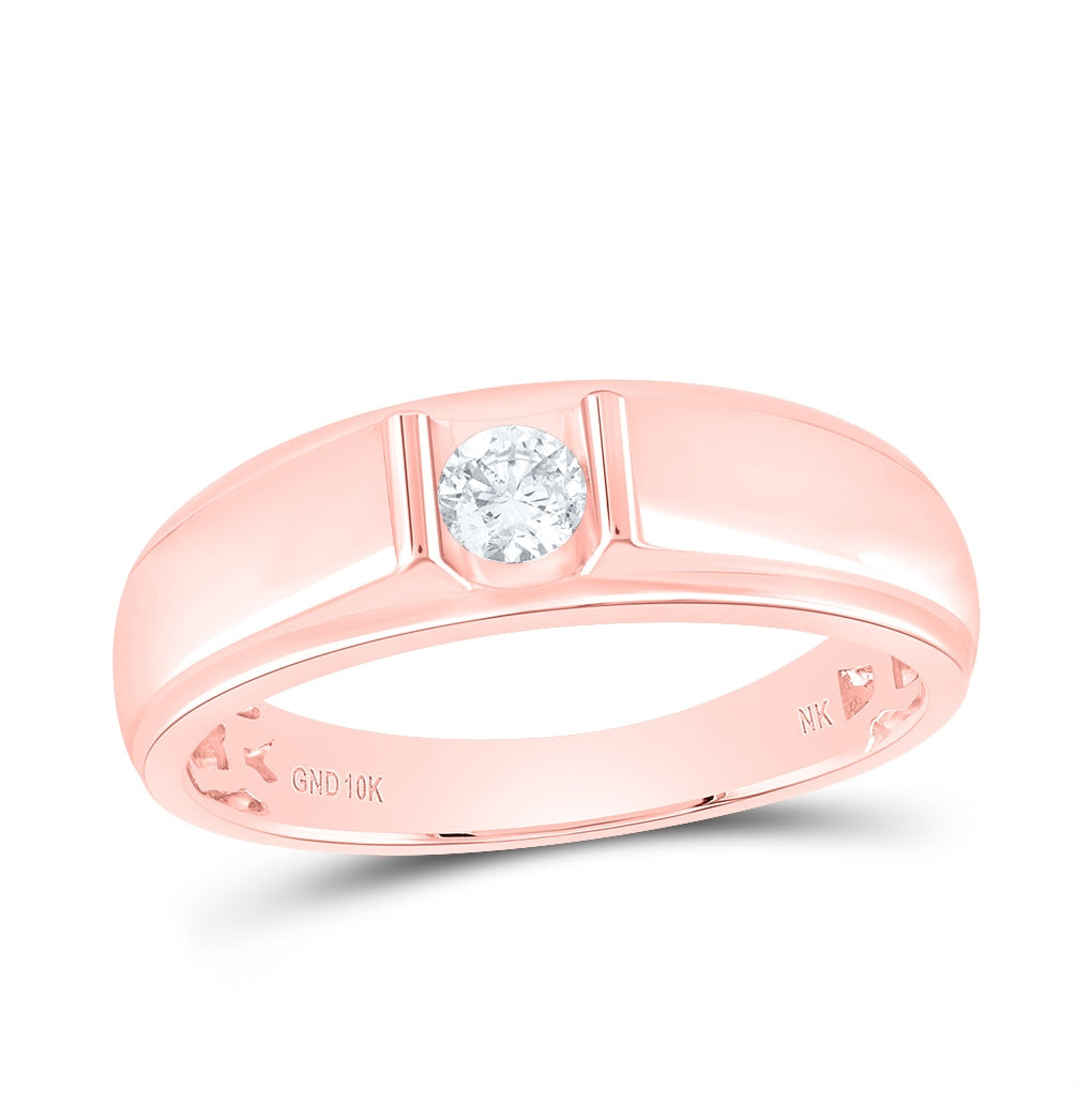 10K Yellow Or White Or Rose Gold Mens Round Diamond Solitaire Band Ring , Mens Size: 7-13