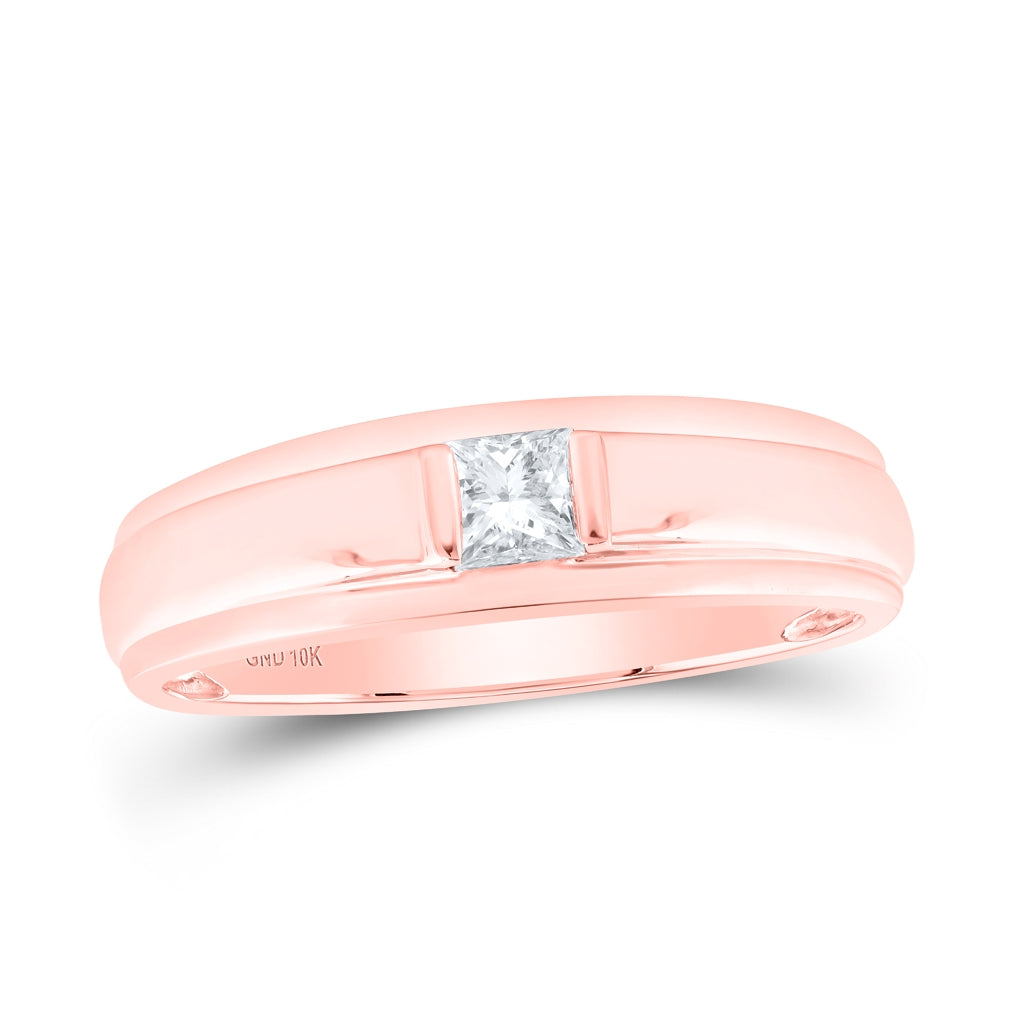 10K Yellow Or White Or Rose Gold Mens Princess Diamond Solitaire Band Ring , Mens Size: 7-13