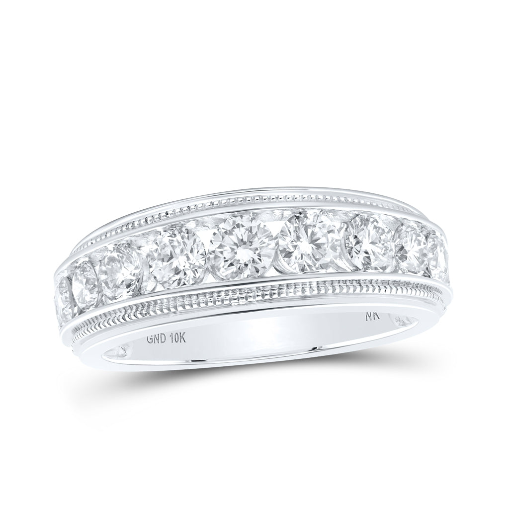 10K White Or Yellow Gold Mens Round Diamond Band Ring , Mens Size: 7-13