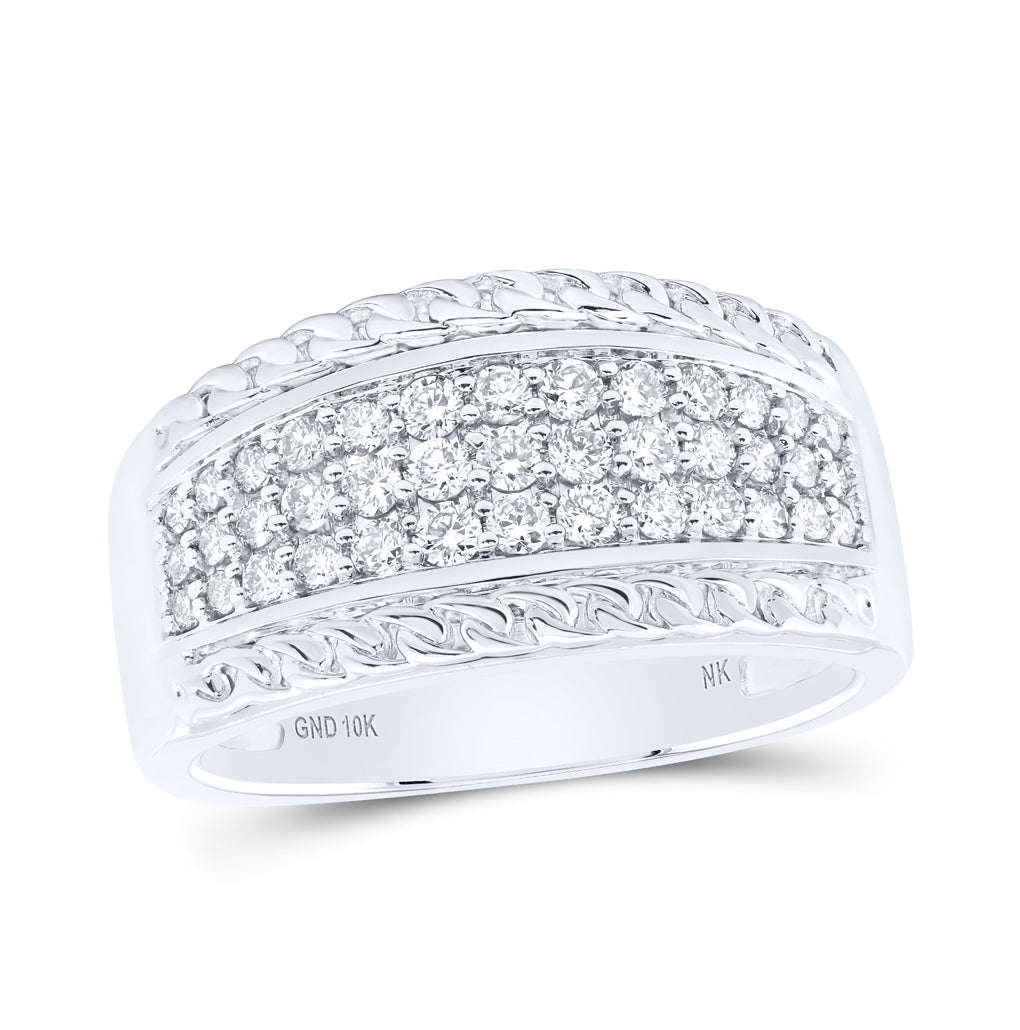 10K White Or Yellow Gold Mens Round Diamond Rope-accent Band Ring , Mens Size: 7-13