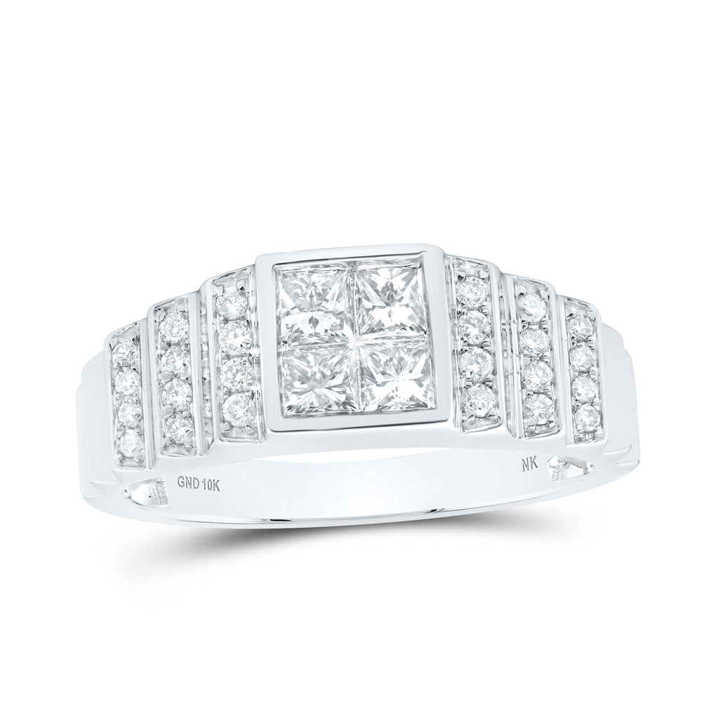 10K White Or Yellow Gold Mens Princess Diamond Band Ring , Mens Size: 7-13