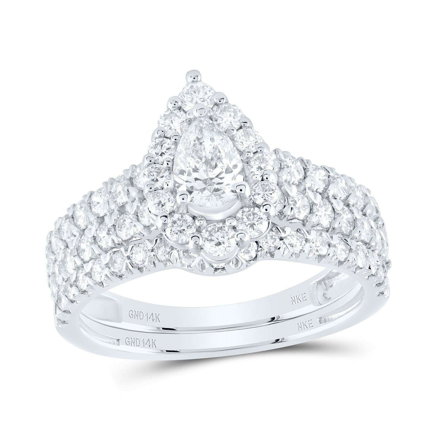14K Yellow Or White Gold Pear Diamond Halo Bridal Wedding Ring Band Set 1-1/2 Cttw, Womens Size: 5-10