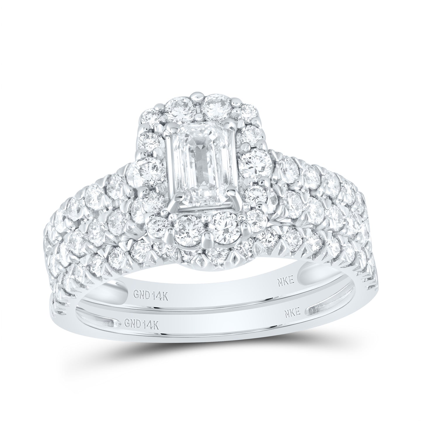14K White Gold Emerald Dia. Bridal Wedding Ring Band Set 1-1/2ctw, Women's Size: 5-10