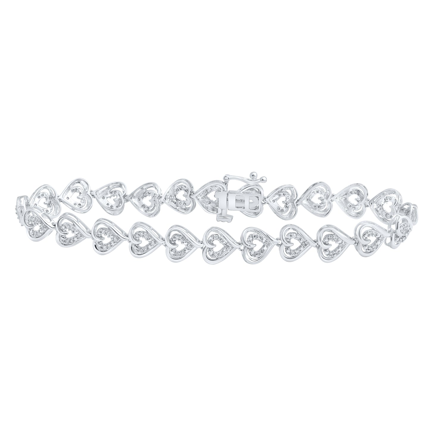 10K White Gold Womens Round Diamond Heart Bracelet 1/2 Cttw