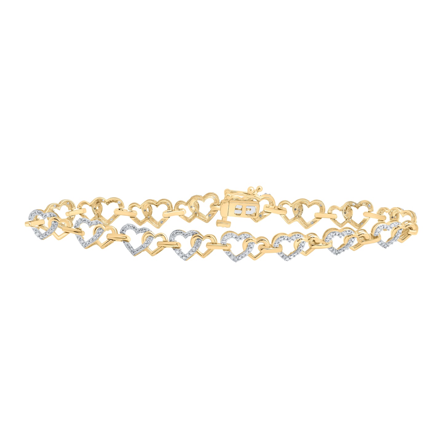 10K White Or Yellow Gold Womens Round Diamond Heart Bracelet