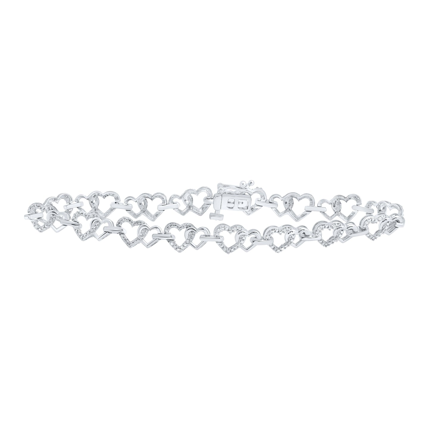 10K White Or Yellow Gold Womens Round Diamond Heart Bracelet