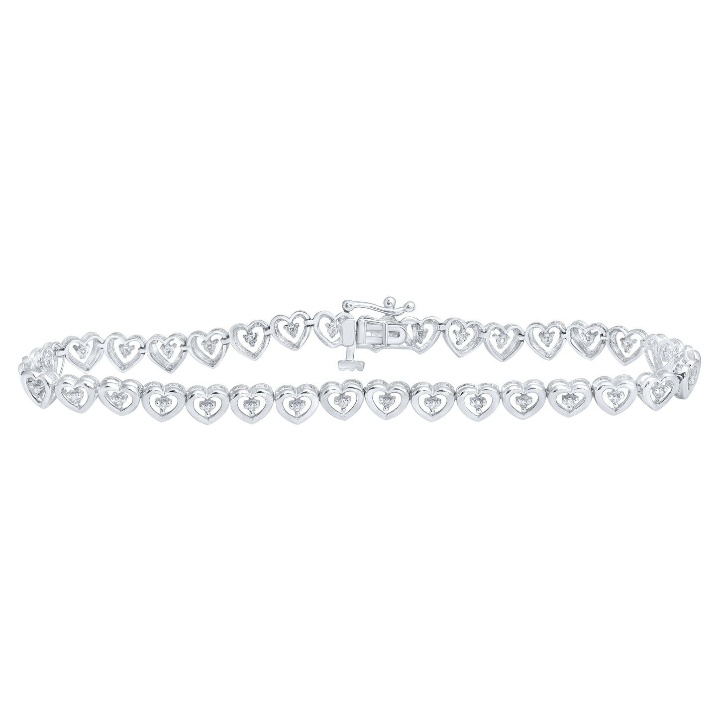 10K White Gold Womens Round Diamond Heart Bracelet 1/4 Cttw