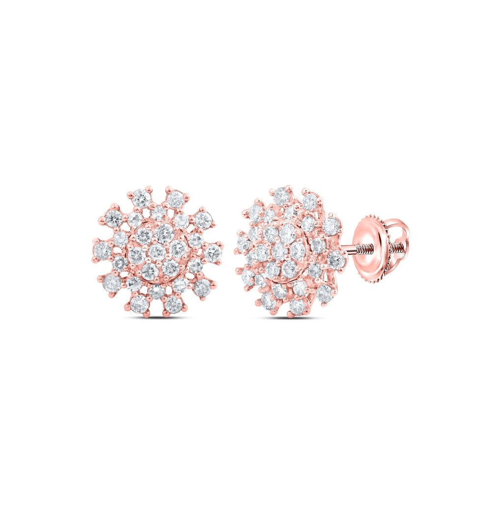 14K Rose Gold Womens Round Diamond Cluster Earrings 3/8 Cttw