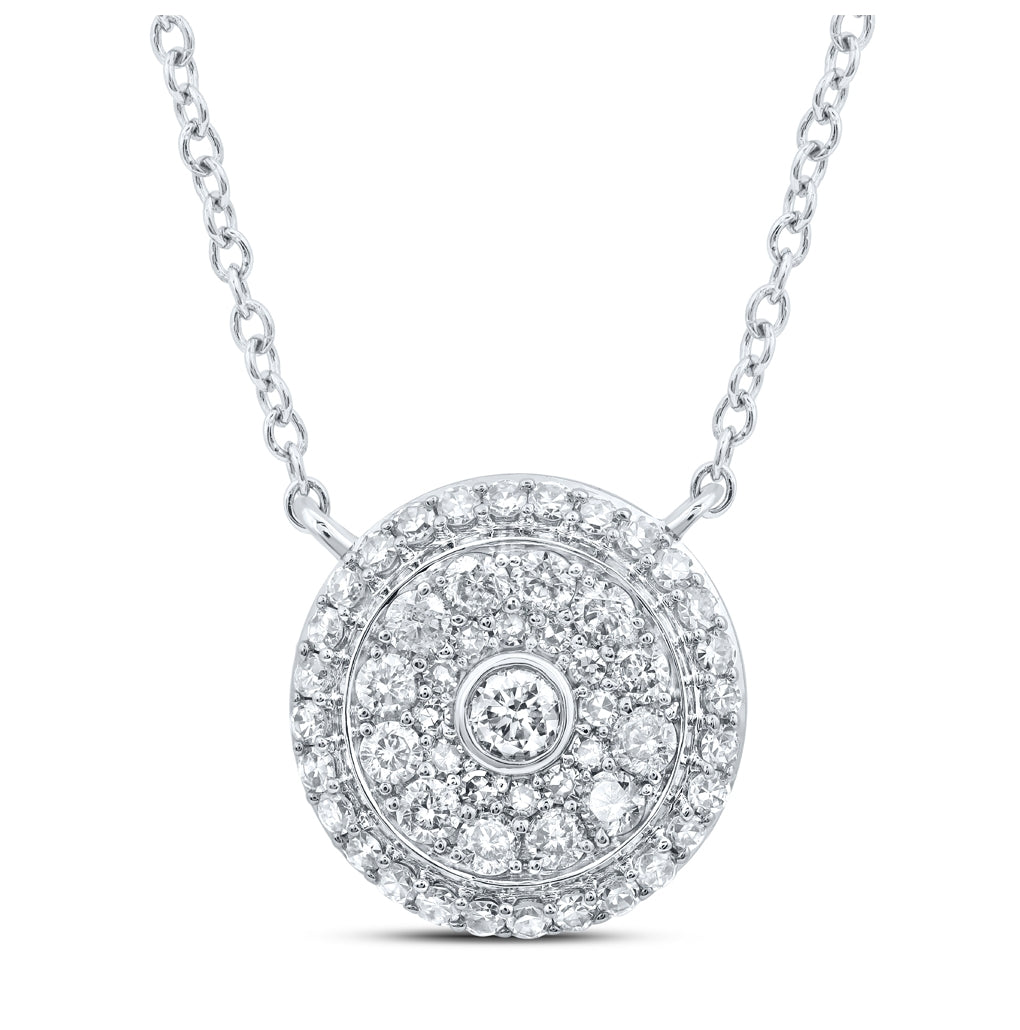 14K Yellow Or White Or Rose Gold Womens Round Diamond 18-inch Cluster Circle Necklace