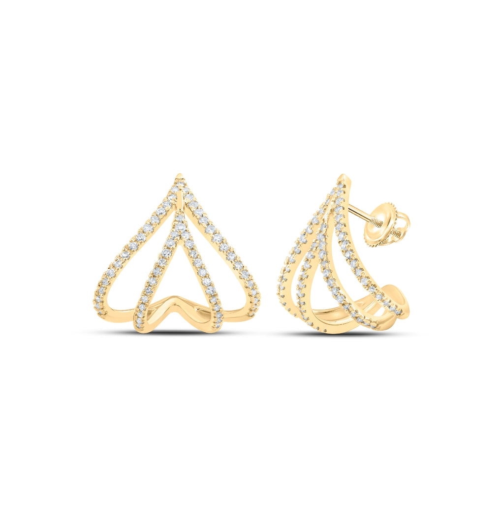 10K Yellow Or White Or Rose Gold Womens Round Diamond Lobe Half Hoop Earrings