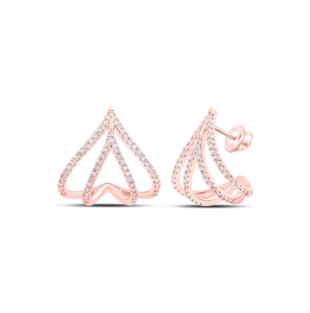 10K Yellow Or White Or Rose Gold Womens Round Diamond Lobe Half Hoop Earrings