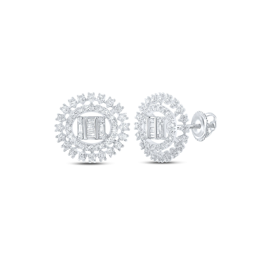 10K White Or Yellow Or Rose Gold Womens Round Diamond Circle Earrings