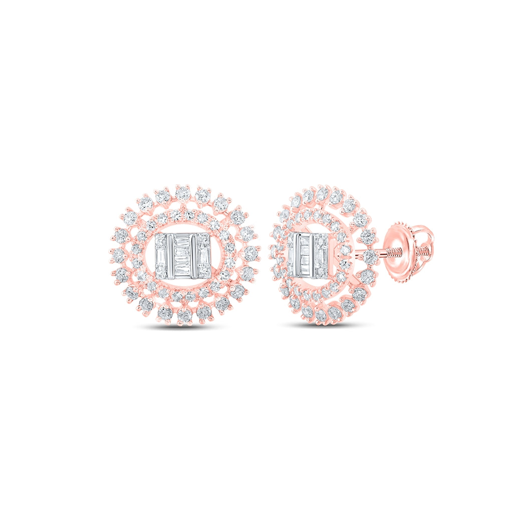 10K White Or Yellow Or Rose Gold Womens Round Diamond Circle Earrings