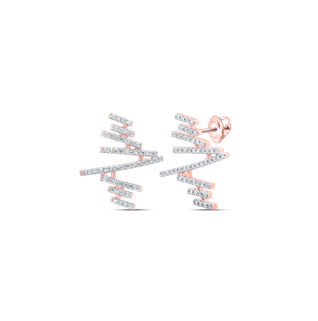 10K Yellow Or White Or Rose Gold Womens Round Diamond Abstract Bar Earrings