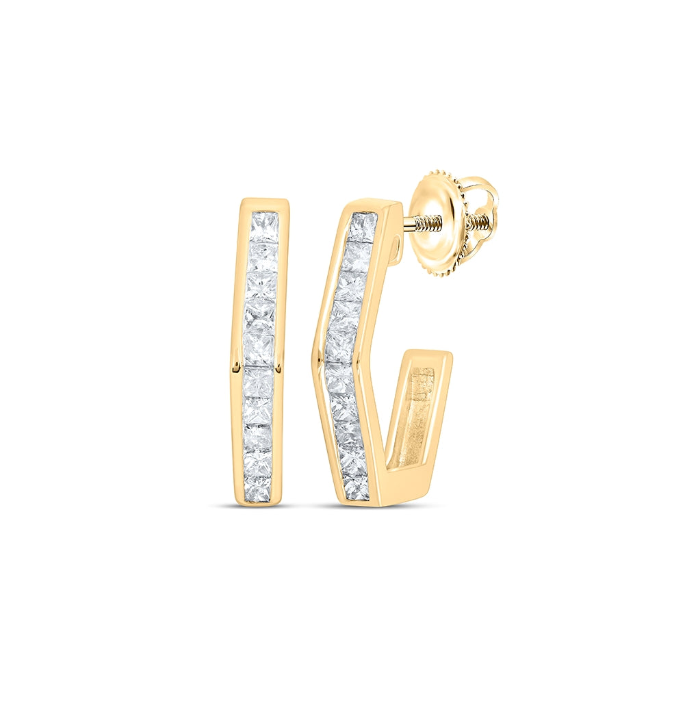 10K Yellow Gold Womens Princess Diamond Half Hoop Earrings 1/2 Cttw