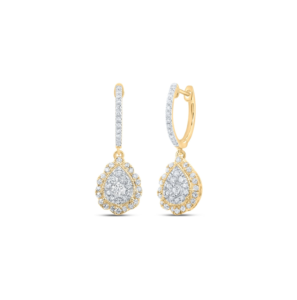10K Yellow Or White Or Rose Gold Womens Round Diamond Teardrop Dangle Earrings
