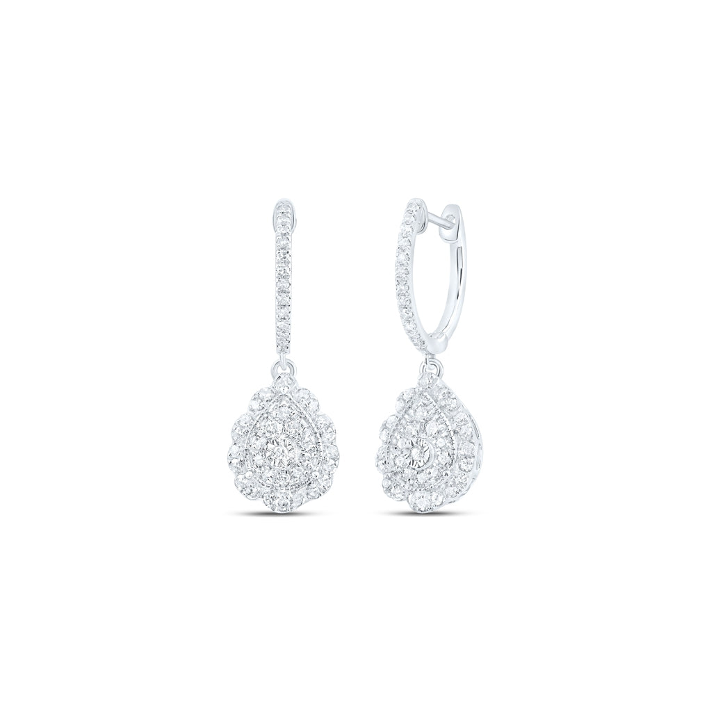 10K Yellow Or White Or Rose Gold Womens Round Diamond Teardrop Dangle Earrings